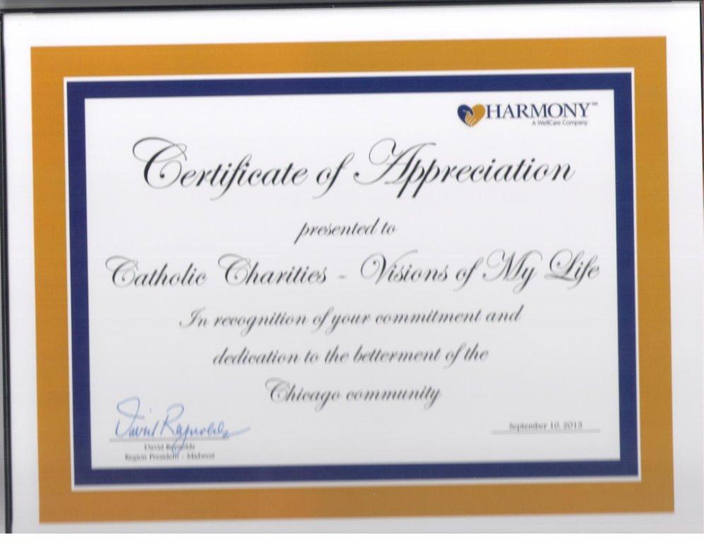 Certificate of Appreciation - Visions